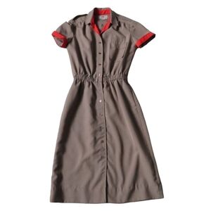 Vintage Button Down Shirt Dress Girl Scout Brownie Uniform Style Stretch Waist